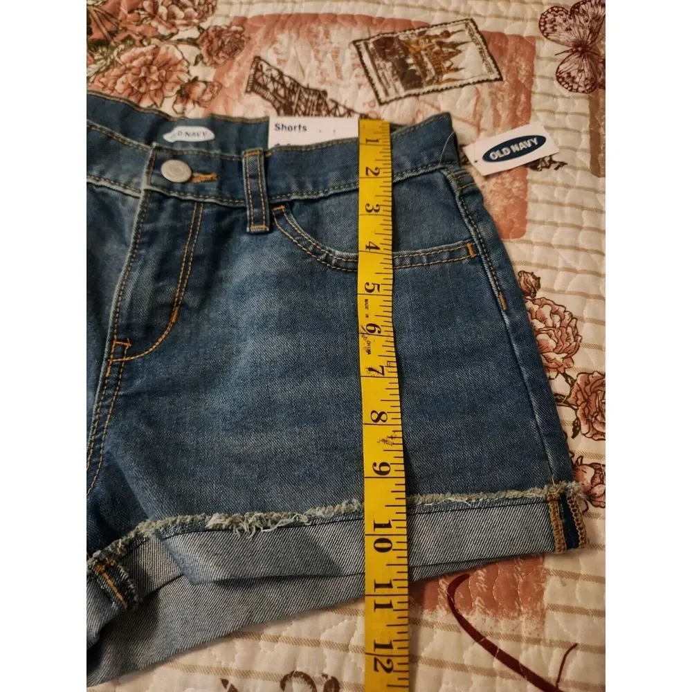 Old Navy Girls Denim Blue Jeans Shorts Adjustable Waist‎ Pockets Size 14